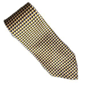 VTG Polo Ralph Lauren Yellow Navy Geometric Silk Italy Tie Preppy Classic Y2K